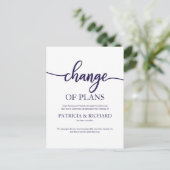 Carte Postale Changement de plans Mariage reporté Script Navy Bl (Debout devant)