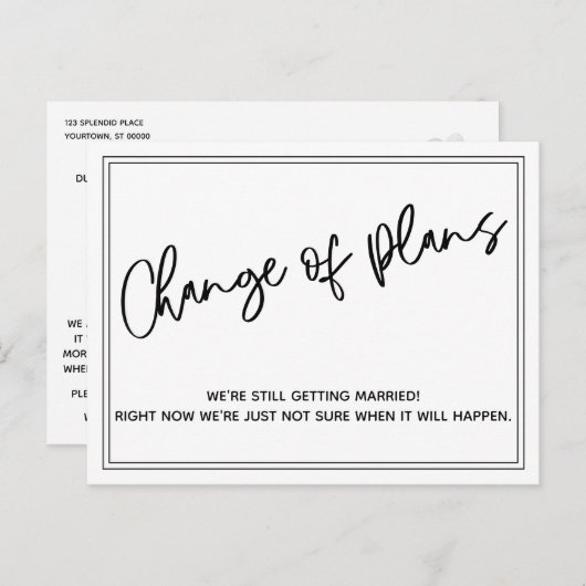 Carte Postale Changement Décontracté et simple des plans Mariage (Devant / Derrière)
