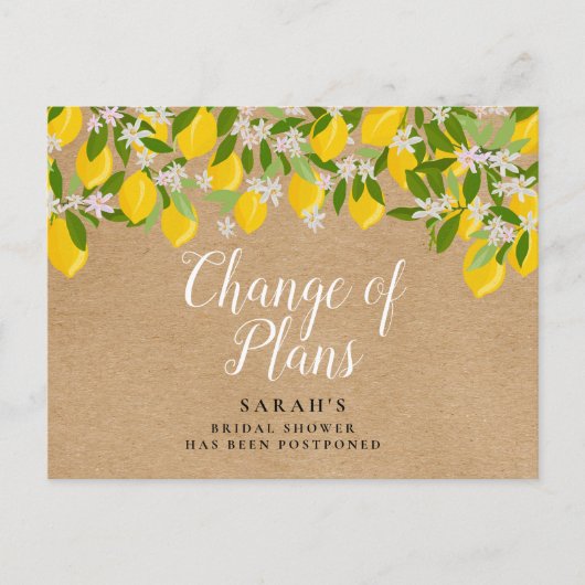 Carte Postale Changement Rustique de Plans Report de l'Événement (Devant)
