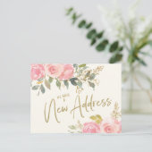 Carte Postale Changer d'adresse Elegant Blush Rose Floral Or (Debout devant)