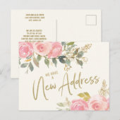 Carte Postale Changer d'adresse Elegant Blush Rose Floral Or (Devant / Derrière)