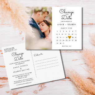 Carte Postale Changer la date Calendrier Or Amour Coeur Photo