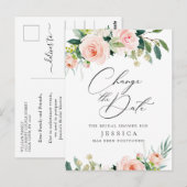 Carte Postale Changer la date de la douche de mariée Fleurs rose (Devant / Derrière)
