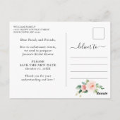 Carte Postale Changer la date de la douche de mariée Fleurs rose (Dos)