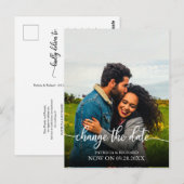 Carte Postale Changer la date du mariage reporté élégant script (Devant / Derrière)