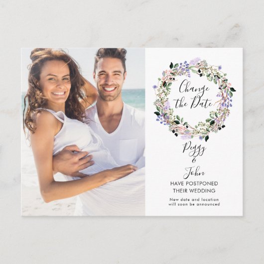 Carte Postale Changer la date du mariage reporté Photo Script (Devant)