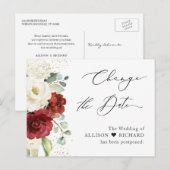 Carte Postale Changer la date du script Fleurs blanches et rouge (Devant / Derrière)