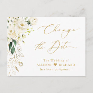 Carte Postale Changer la date du script or floral vert et blanc
