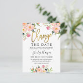 Carte Postale Changer la date écriture dorée floral rose (Debout devant)