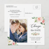 Carte Postale Changer la date Elegant Blush Pink Floral Photo (Devant / Derrière)