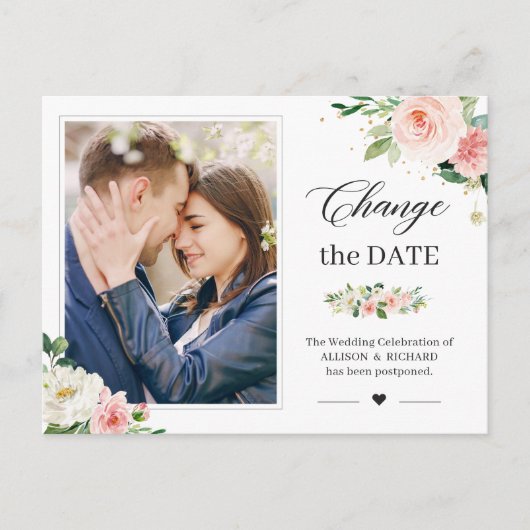 Carte Postale Changer la date Elegant Blush Pink Floral Photo (Devant)
