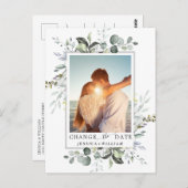Carte Postale Changer la Date Élégant Eucalyptus PHOTO Mariage (Devant / Derrière)