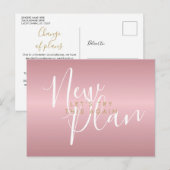Carte Postale Changer la date Nouveau plan Script Rose Gold (Devant / Derrière)
