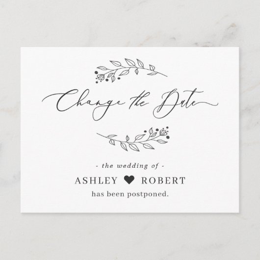 Carte Postale Changer la date reportée Simple feuilles dessinées (Devant)