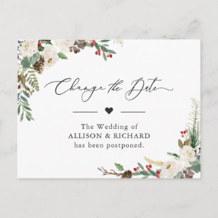 Carte Postale Changer la date Rustique Floral hivernal Reporté