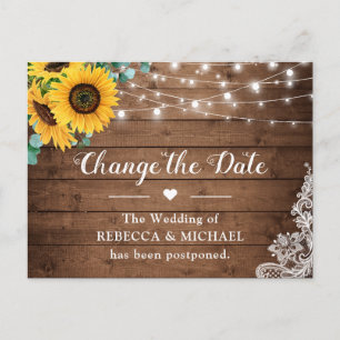 Carte Postale Changer la date Rustique Sunflower Guirlande Lumin