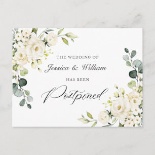 Carte Postale Changez la date Élégant Eucalyptus Roses Blanches