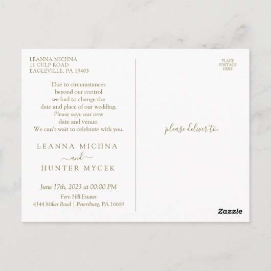 Carte Postale Changez simplement la date Mariage Faire-part Post (Dos)