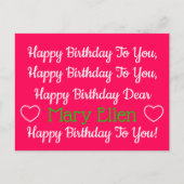 Carte Postale Chanson d'anniversaire rose et vert joyeuse person (Devant)