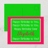 Carte Postale Chanson d'anniversaire rose et verte chic (Devant / Derrière)