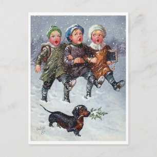 Carte Postale Chanson de Noël de chant de trois enfants sur la