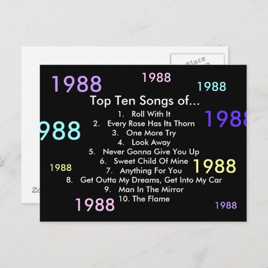 Carte Postale Chansons 1988 (Devant / Derrière)