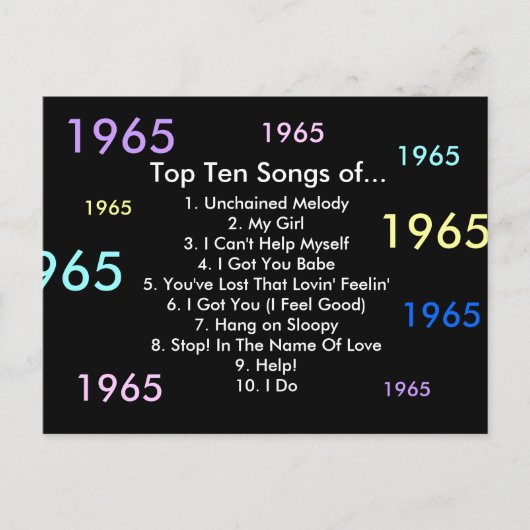 Carte Postale Chansons de 1965 (Devant)