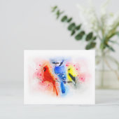 Carte Postale Chansons de peinture d'aquarelle d'oiseau d'hiver (Debout devant)