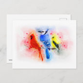 Carte Postale Chansons de peinture d'aquarelle d'oiseau d'hiver (Devant / Derrière)