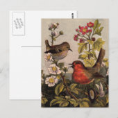Carte Postale Chant d'oiseaux du printemps vintage botanique flo (Devant / Derrière)