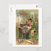 Carte Postale Chanteur Machine à coudre Annonce "La première leç (Devant / Derrière)