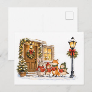 Carte Postale Chanteurs de Noël d'animaux des bois pour les Fête