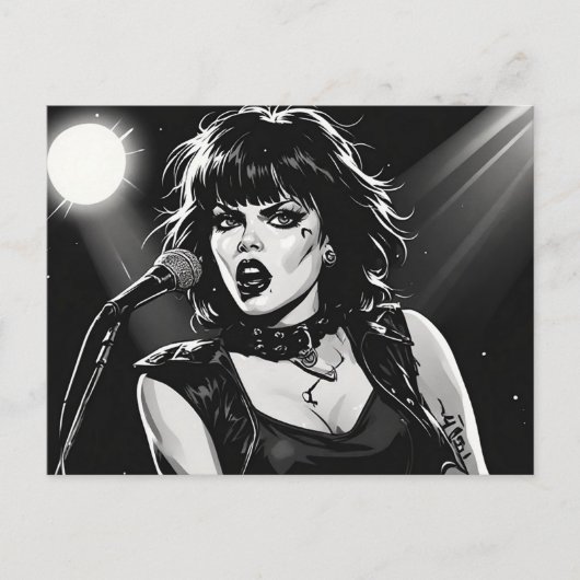 Carte Postale Chanteuse goth punk de style BD noir et blanc des (Devant)