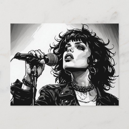 Carte Postale Chanteuse Goth Punk Style Graphique Rétro (Devant)
