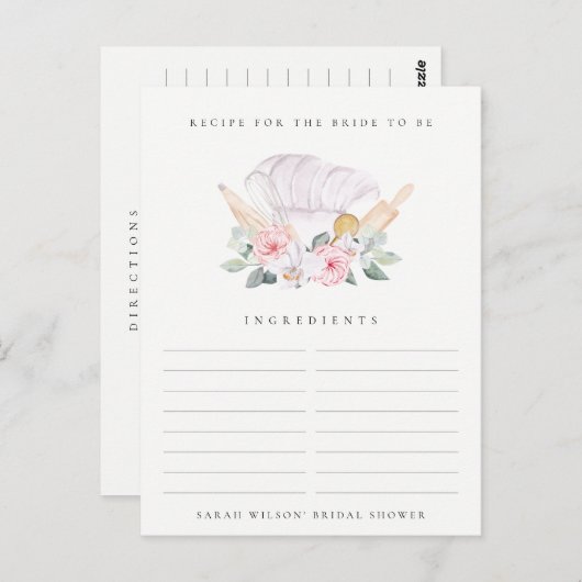 Carte Postale Chapeau de Chef Blush Fleur Recette Demande Enterr (Devant / Derrière)