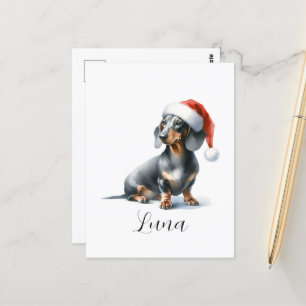 Carte Postale Chapeau de chien noir de Noël pour teckel