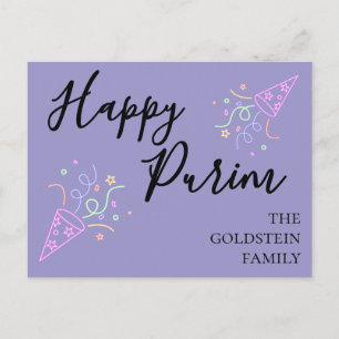 Carte Postale Chapeau de fête néon violet de Pourim Mishloach Ma