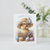 Carte Postale Chapeau de paille adorable caneton Pâques Œufs Fle (Debout devant)