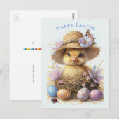 Carte Postale Chapeau de paille adorable caneton Pâques Œufs Fle (Devant / Derrière)