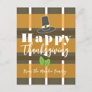 Carte Postale Chapeau de Pèlerin à carreaux pour un joyeux Thank