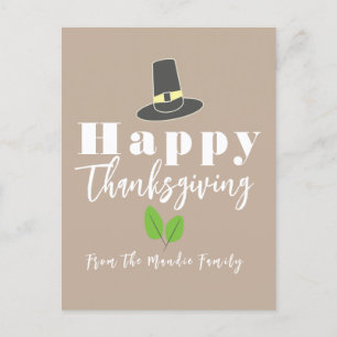 Carte Postale Chapeau de Pèlerin de Thanksgiving Joyeux Écriture