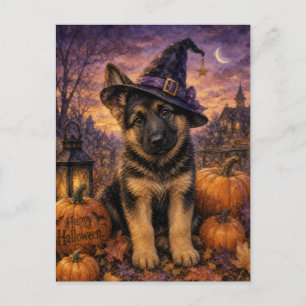 Carte Postale Chapeau de sorcière Goldendoodle Citrouille