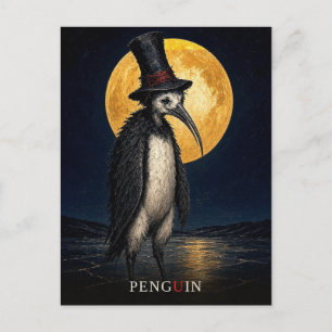 Carte Postale Chapeau haut de forme gothique pingouin surréalist