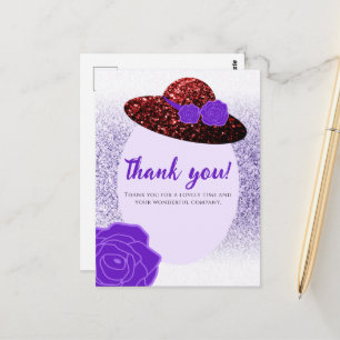 Carte Postale Chapeau pailleté rouge lavande violette Merci