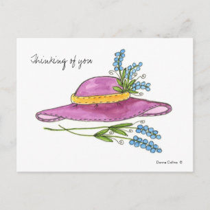 Carte postale chapeau rose en pensant à vous