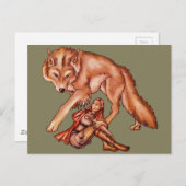 Carte Postale Chapeau rouge avec dessin de dessin de Wolf (Devant / Derrière)