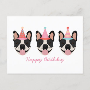 Carte Postale Chapeaux de fête d'anniversaire pour Bouledogue Fr