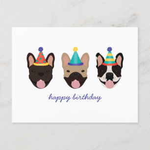 Carte Postale Chapeaux de fête d'anniversaire pour Bouledogue Fr