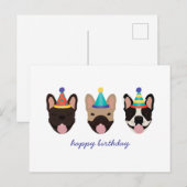 Carte Postale Chapeaux de fête d'anniversaire pour Bouledogue Fr (Devant / Derrière)