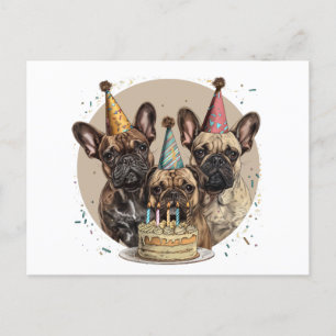 Carte Postale Chapeaux de fête d'anniversaire pour Bouledogues F